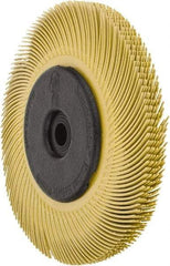 3M - 6" Diam, 7/16" Max Face Width, Plain Hole Radial Bristle Brush - 80 Grit, Medium Grade, 6,000 Max RPM, Yellow - Benchmark Tooling