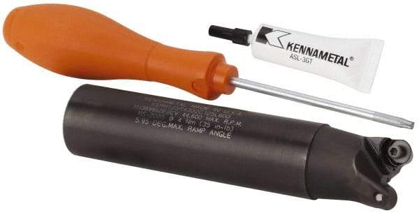 Kennametal - 1-1/4" Cutting Diam, 1-1/4" Shank Diam, 1-1/4" Max Depth of Cut, Straight Shank Indexable Copy End Mill - 2 Inserts, RP.T 43.. Insert, KSRM Toolholder, Through Coolant - Benchmark Tooling