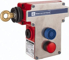 Telemecanique Sensors - 10 Amp, 2NO/2NC Configuration, Rope Operated Limit Switch - Pushbutton Reset, Rope Pull, Pilot Light Indicator, 300 VAC - Benchmark Tooling