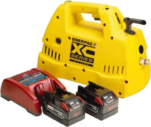 Enerpac - 10,000 psi Electric Hydraulic Pump & Jack - 2 L Oil Capacity, 4-Way, 3 Position Valve, Use with Double Acting Cylinders, Advance, Hold & Retract - Benchmark Tooling