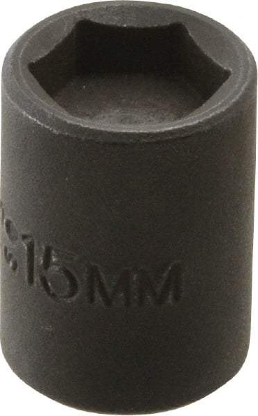 Proto - 3/8" Drive 15mm Standard Magnetic Impact Socket - 6 Points, 1-3/16" OAL - Benchmark Tooling