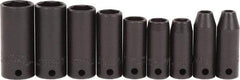 Proto - 9 Piece 3/8" Drive Black Finish Deep Well Impact Socket Set - 6 Points, 1/4" to 3/4" Range, Inch Measurement Standard - Benchmark Tooling
