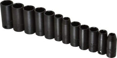 Proto - 12 Piece 3/8" Drive Black Finish Deep Well Impact Socket Set - 6 Points, 8mm to 19mm Range, Metric Measurement Standard - Benchmark Tooling