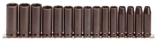 Proto - 15 Piece 1/2" Drive Black Finish Deep Well Impact Socket Set - 6 Points, 3/8" to 1-1/2" Range, Inch Measurement Standard - Benchmark Tooling