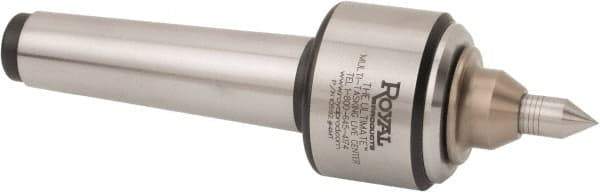 Royal Products - Straight Shank, 2-1/4" Head Diam Live Center - 5,000 Max RPM, 1.69" Long Case, 1/2" Point Diam, 0.94" Point Len, 350 Lb Max Workpiece, Spring Loaded Point - Benchmark Tooling