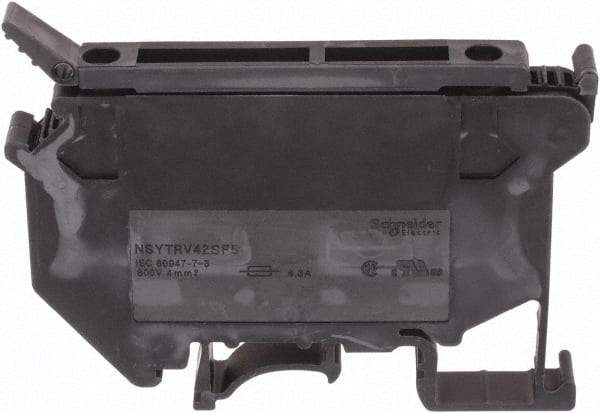 Schneider Electric - 1 Pole, 500 Volt, 6.3 Amp, -40 to 266°F, DIN Rail Mount, Polyamide Fused Terminal Block - 3 Contacts, 26 to 10 AWG Compatibility, 56-1/2mm High - Benchmark Tooling