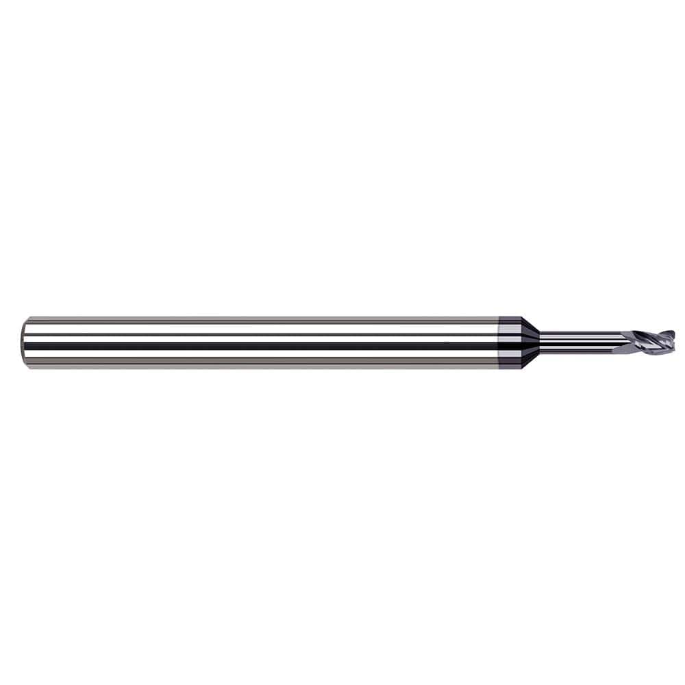 Corner Radius End Mill: 0.031″ Dia, 3/64″ LOC, 0.005″ Radius, 4 Flutes, Solid Carbide 2-1/2″ OAL, 1/8″ Shank Dia, 34 ° Helix, AlTiN Coated, Corner Radius End