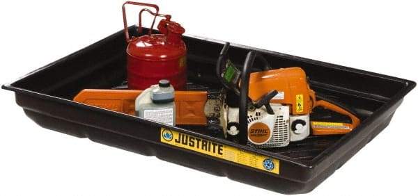 Justrite - 20 Gallon Capacity, 23 Inch Long x 47-1/2 Inch Wide, Polyurethane Spill Tray - 23 Inch Diameter, 5-1/2 Inch High, Black - Benchmark Tooling