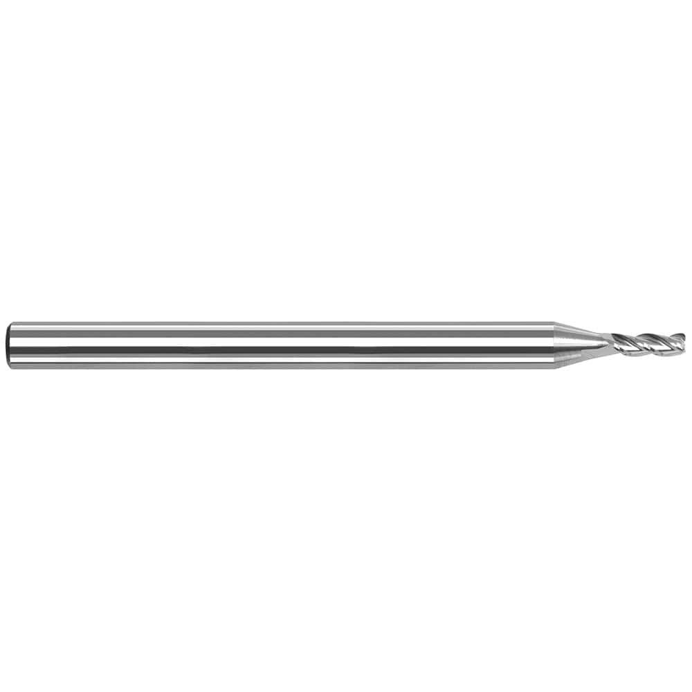 Corner Radius End Mill: 0.047″ Dia, 0.141″ LOC, 0.005″ Radius, 3 Flutes, Solid Carbide 1-1/2″ OAL, 1/8″ Shank Dia, 42 ° Helix, Bright/Uncoated, Corner Radius End