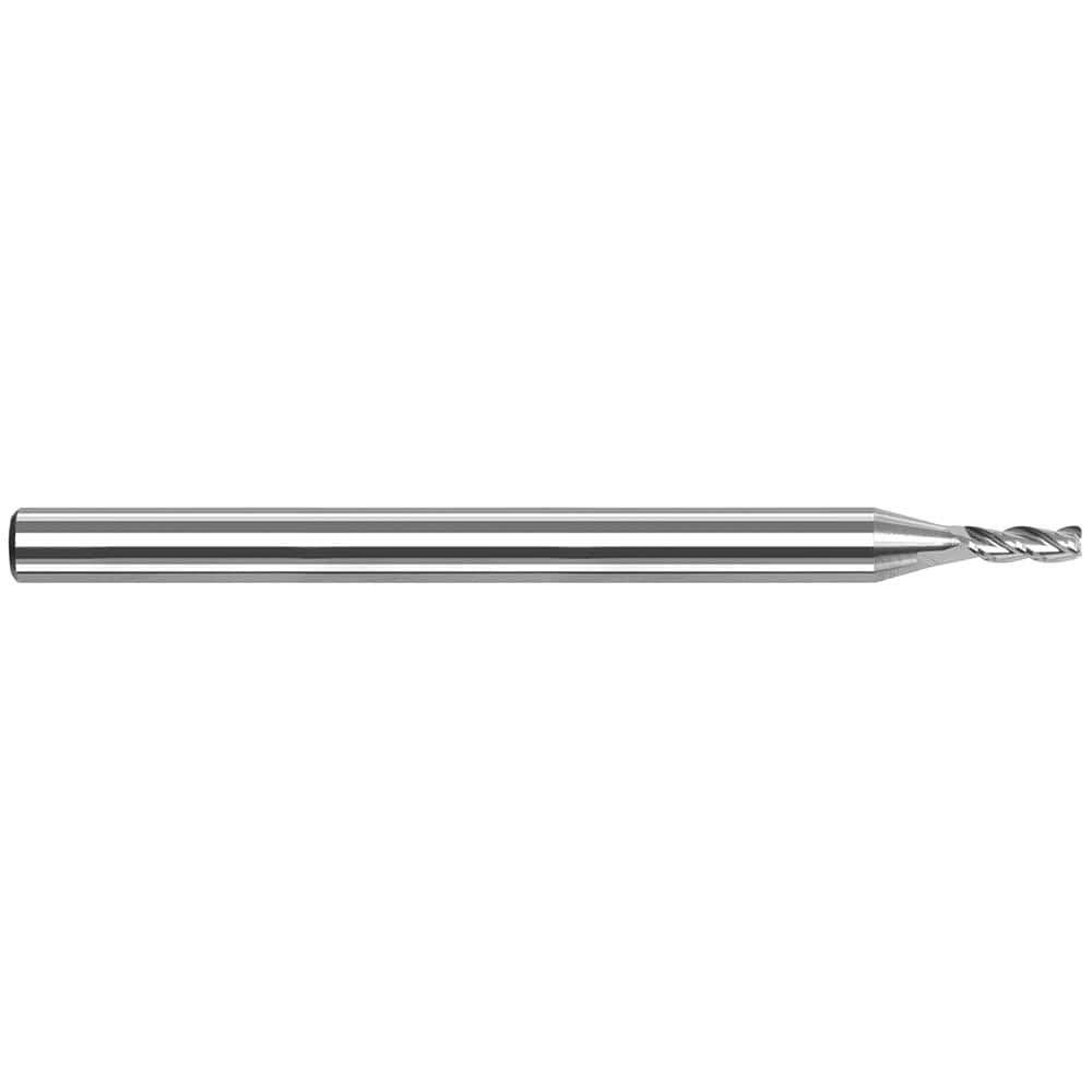 Corner Radius End Mill: 0.045″ Dia, 0.135″ LOC, 0.003″ Radius, 3 Flutes, Solid Carbide 1-1/2″ OAL, 1/8″ Shank Dia, 42 ° Helix, Bright/Uncoated, Corner Radius End