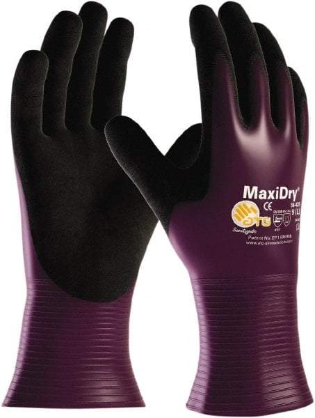 ATG - Size XL Nitrile Coated Polyethylene Blend General Protection Work Gloves - For General Purpose, Palm Coated, Slip-On Cuff, Full Fingered, Purple, Paired - Benchmark Tooling