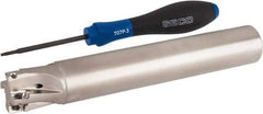 Seco - 1" Cut Diam, 0.354" Max Depth of Cut, 1" Shank Diam, 6.693" OAL, Indexable Square Shoulder End Mill - XO.X 10T3.. Inserts, Cylindrical Shank, 90° Lead Angle, Through Coolant, Series Turbo 10 - Benchmark Tooling