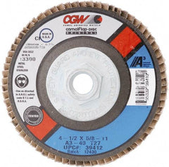 Camel Grinding Wheels - 60 Grit, 4-1/2" Disc Diam, 7/8" Center Hole, Type 29 Aluminum Oxide Flap Disc - 13,300 Max RPM, Polyester Backing, Arbor Attaching System, Coated - Benchmark Tooling