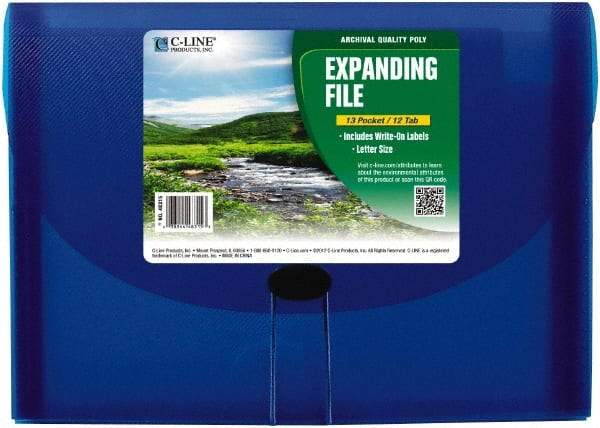 C-LINE - 13 x 9-1/4 x 1-5/8", Letter Size, Blue, Expandable File Folders with Top Tab Pocket - Has Index Tabs, 1 per Box - Benchmark Tooling