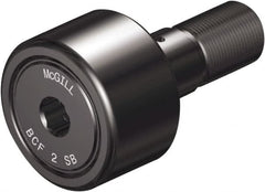 McGill - 1-1/2" Roller Diam x 7/8" Width, 5/8" Stud Diam x 1-1/2" Length, Sealed Self Lubricating Stud Cam Follower with Nonmetallic Bushing and Hex - Steel, 3/4" Thread Length, 5/8-18 Thread, 2.41" OAL - Benchmark Tooling