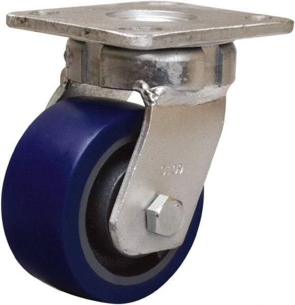 Hamilton - 4" Diam x 2" Wide x 5-5/8" OAH Top Plate Mount Swivel Caster - Polyurethane Mold onto Cast Iron Center, 600 Lb Capacity, Sealed Precision Ball Bearing, 4 x 4-1/2" Plate - Benchmark Tooling