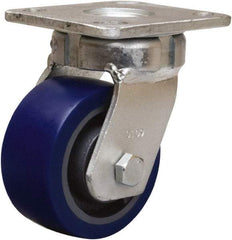 Hamilton - 4" Diam x 2" Wide x 5-5/8" OAH Top Plate Mount Swivel Caster - Polyurethane Mold onto Cast Iron Center, 600 Lb Capacity, Sealed Precision Ball Bearing, 4 x 4-1/2" Plate - Benchmark Tooling
