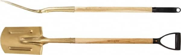 Ampco - 11" High Round Aluminum Bronze Spade - 26-1/2" Long Wood D-Grip Handle - Benchmark Tooling