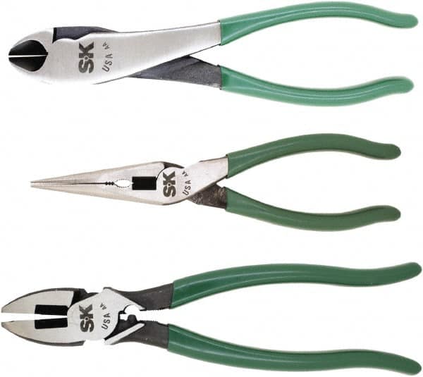 SK - 3 Piece Long Nose, Diagonal & Lineman's Plier Set - Comes in Plastic Pouch - Benchmark Tooling