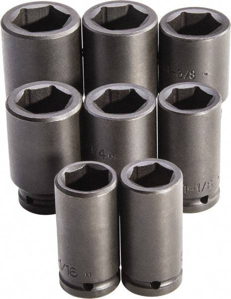 Proto - 8 Piece 3/4" Drive Full Polish Finish Deep Well Impact Socket Set - 6 Points, 1" to 3/4" Range, Inch Measurement Standard - Benchmark Tooling