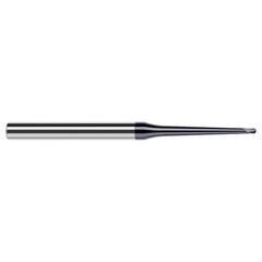 Ball End Mill: 0.062″ Dia, 0.05″ LOC, 2 Flute, Solid Carbide 2-1/2″ OAL, 1/4″ Shank Dia, 20 ° Helix, AlTiN Coated, Single End