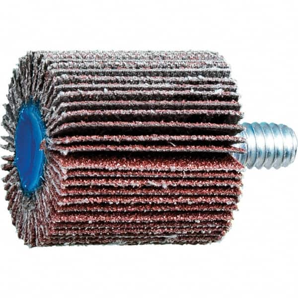 PFERD - 1" Diam x 1" Face Width, Aluminum Oxide Coated Mounted Flap Wheel - 1/4-20 Threaded Mount, 80 Grit, 25,000 Max RPM - Benchmark Tooling