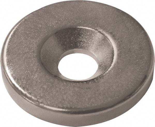 Mag-Mate - 3/4" Long x 3/4" Diam x 1/8" High, 1 Mounting Hole, 12 Poles, Ring Neodymium Rare Earth Holding Magnet - 8 Lb Average & 16 Lb Max Pull Force, M6 Mounting Hole, Countersunk Hole Style, 180°F Max Operating Temp - Benchmark Tooling