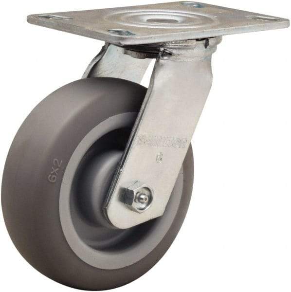 Hamilton - 6" Diam x 2" Wide x 7-1/2" OAH Top Plate Mount Swivel Caster - Rubber Mold on Polyolefin, 410 Lb Capacity, Straight Roller Bearing, 4-1/2 x 6-1/4" Plate - Benchmark Tooling