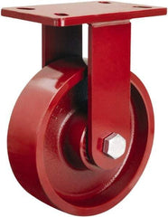 Hamilton - 6" Diam x 2-1/2" Wide x 7-1/2" OAH Top Plate Mount Rigid Caster - Cast Iron, 2,200 Lb Capacity, Straight Roller Bearing, 5 x 7" Plate - Benchmark Tooling