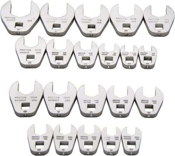 Proto - 20 Piece 3/8" Drive Open End Crowfoot Wrench Set - 3/8 to 1", with N/A - Benchmark Tooling