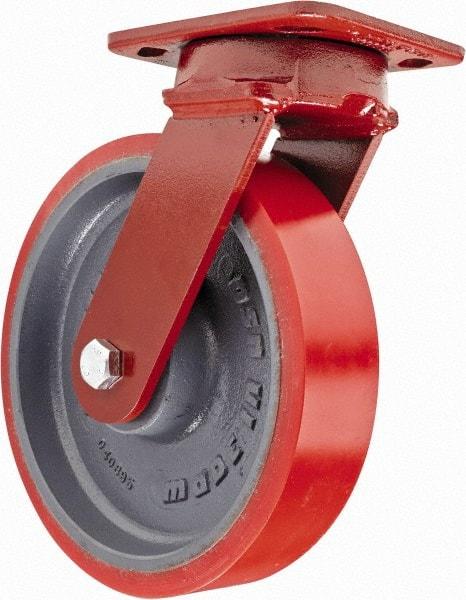 Hamilton - 8" Diam x 2" Wide x 9-1/2" OAH Top Plate Mount Swivel Caster - Polyurethane, 1,800 Lb Capacity, Sealed Precision Ball Bearing, 4 x 5" Plate - Benchmark Tooling