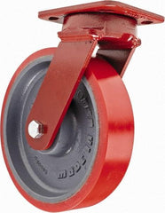 Hamilton - 8" Diam x 2" Wide x 9-1/2" OAH Top Plate Mount Swivel Caster - Polyurethane, 1,800 Lb Capacity, Sealed Precision Ball Bearing, 4 x 5" Plate - Benchmark Tooling