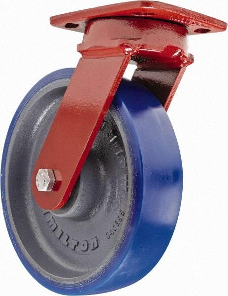 Hamilton - 8" Diam x 2" Wide x 9-1/2" OAH Top Plate Mount Swivel Caster - Polyurethane, 1,200 Lb Capacity, Sealed Precision Ball Bearing, 4 x 5" Plate - Benchmark Tooling