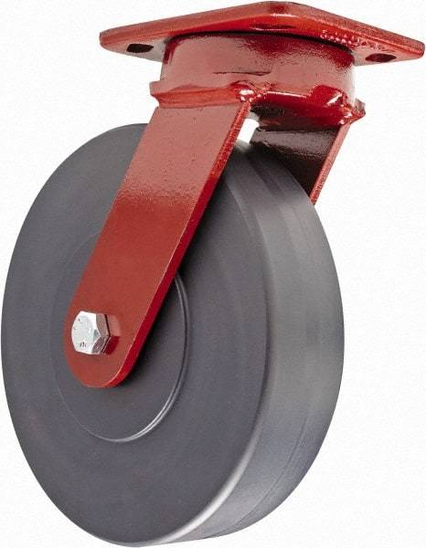 Hamilton - 8" Diam x 2" Wide x 9-1/2" OAH Top Plate Mount Swivel Caster - Plastic, 2,500 Lb Capacity, Sealed Precision Ball Bearing, 4 x 5" Plate - Benchmark Tooling