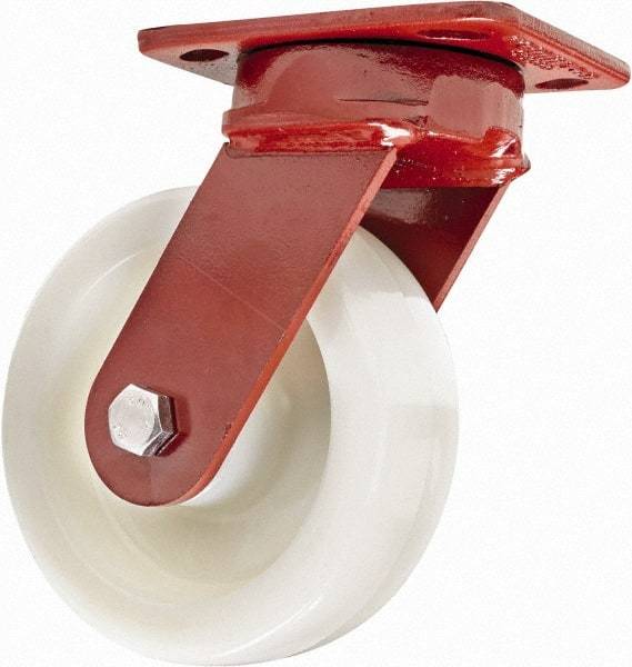 Hamilton - 6" Diam x 2" Wide x 7-1/2" OAH Top Plate Mount Swivel Caster - Plastic, 1,000 Lb Capacity, Sealed Precision Ball Bearing, 4 x 5" Plate - Benchmark Tooling