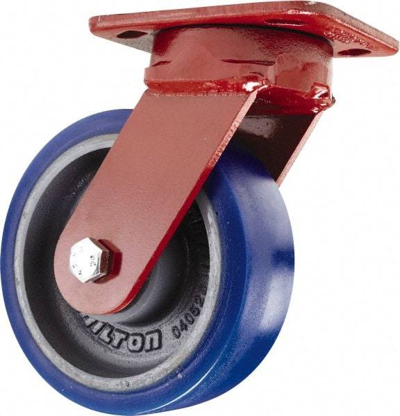 Hamilton - 6" Diam x 2" Wide x 7-1/2" OAH Top Plate Mount Swivel Caster - Polyurethane, 960 Lb Capacity, Sealed Precision Ball Bearing, 4 x 5" Plate - Benchmark Tooling