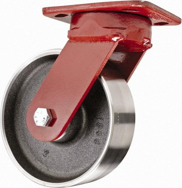 Hamilton - 6" Diam x 2" Wide x 7-1/2" OAH Top Plate Mount Swivel Caster with Brake - Steel, 2,500 Lb Capacity, Sealed Precision Ball Bearing, 4 x 5" Plate - Benchmark Tooling