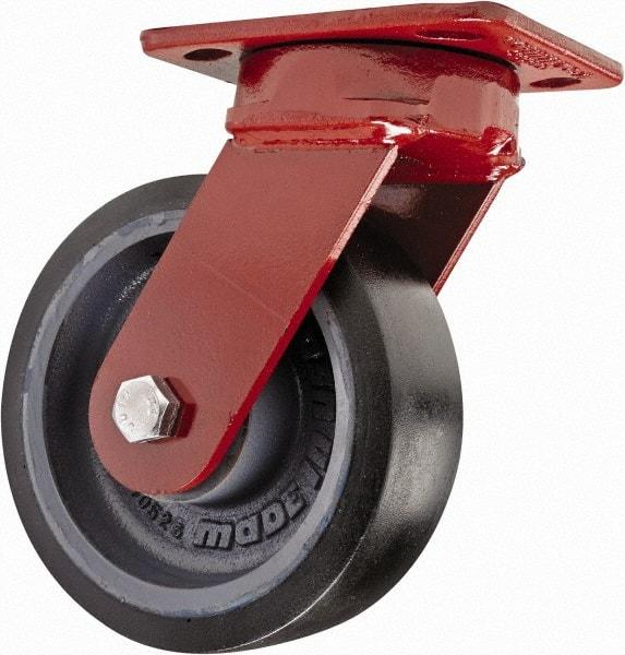 Hamilton - 6" Diam x 2" Wide x 7-1/2" OAH Top Plate Mount Swivel Caster - Polyurethane, 1,560 Lb Capacity, Sealed Precision Ball Bearing, 4 x 5" Plate - Benchmark Tooling