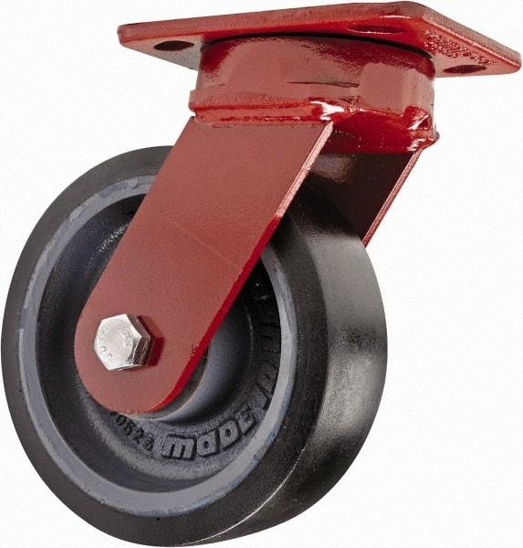 Hamilton - 6" Diam x 2" Wide x 7-1/2" OAH Top Plate Mount Swivel Caster with Brake - Polyurethane, 1,560 Lb Capacity, Sealed Precision Ball Bearing, 4 x 5" Plate - Benchmark Tooling