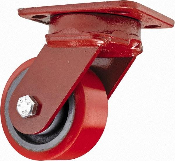 Hamilton - 4" Diam x 2" Wide x 5-5/8" OAH Top Plate Mount Swivel Caster - Polyurethane, 900 Lb Capacity, Sealed Precision Ball Bearing, 4 x 5" Plate - Benchmark Tooling