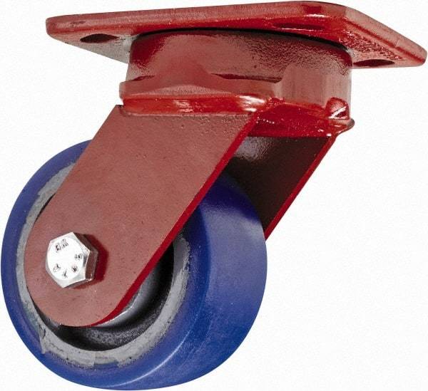 Hamilton - 4" Diam x 2" Wide x 5-5/8" OAH Top Plate Mount Swivel Caster - Polyurethane, 600 Lb Capacity, Sealed Precision Ball Bearing, 4 x 5" Plate - Benchmark Tooling