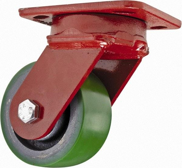 Hamilton - 4" Diam x 2" Wide x 5-5/8" OAH Top Plate Mount Swivel Caster - Polyurethane, 750 Lb Capacity, Sealed Precision Ball Bearing, 4 x 5" Plate - Benchmark Tooling