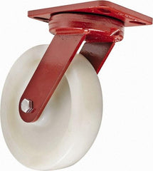 Hamilton - 8" Diam x 2" Wide x 9-3/4" OAH Top Plate Mount Swivel Caster - Plastic, 1,100 Lb Capacity, Sealed Precision Ball Bearing, 4-1/2 x 6-1/2" Plate - Benchmark Tooling