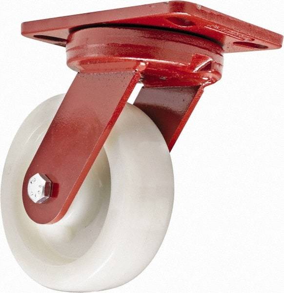 Hamilton - 6" Diam x 2" Wide x 7-3/4" OAH Top Plate Mount Swivel Caster - Plastic, 1,000 Lb Capacity, Sealed Precision Ball Bearing, 4-1/2 x 6-1/2" Plate - Benchmark Tooling