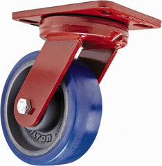 Hamilton - 6" Diam x 2" Wide x 7-3/4" OAH Top Plate Mount Swivel Caster - Polyurethane, 960 Lb Capacity, Sealed Precision Ball Bearing, 4-1/2 x 6-1/2" Plate - Benchmark Tooling