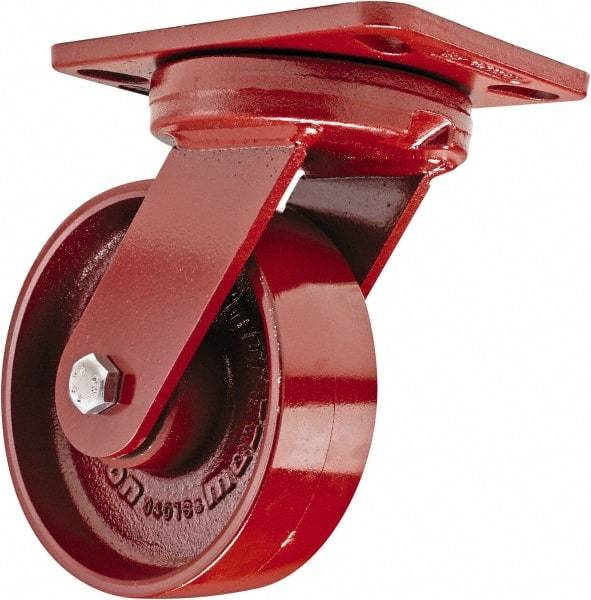 Hamilton - 6" Diam x 2" Wide x 7-3/4" OAH Top Plate Mount Swivel Caster - Steel, 1,400 Lb Capacity, Sealed Precision Ball Bearing, 4-1/2 x 6-1/2" Plate - Benchmark Tooling