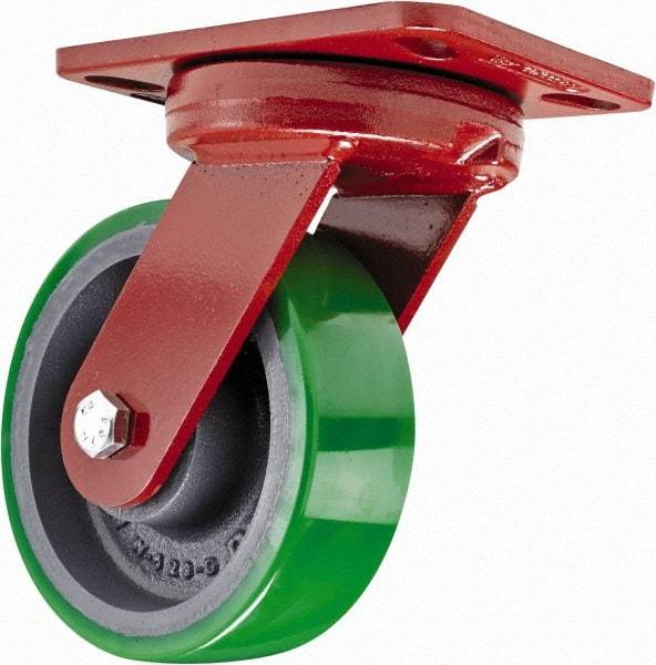 Hamilton - 6" Diam x 2" Wide x 7-3/4" OAH Top Plate Mount Swivel Caster - Polyurethane, 1,200 Lb Capacity, Sealed Precision Ball Bearing, 4-1/2 x 6-1/2" Plate - Benchmark Tooling