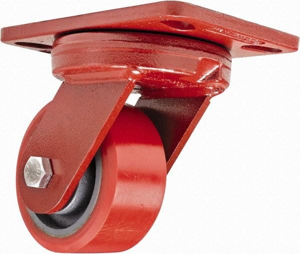 Hamilton - 4" Diam x 2" Wide x 5-5/8" OAH Top Plate Mount Swivel Caster - Polyurethane, 900 Lb Capacity, Sealed Precision Ball Bearing, 4-1/2 x 6-1/2" Plate - Benchmark Tooling