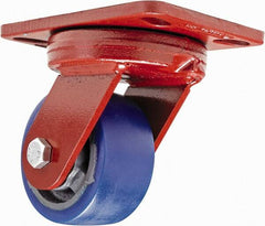 Hamilton - 4" Diam x 2" Wide x 5-5/8" OAH Top Plate Mount Swivel Caster - Polyurethane, 600 Lb Capacity, Sealed Precision Ball Bearing, 4-1/2 x 6-1/2" Plate - Benchmark Tooling