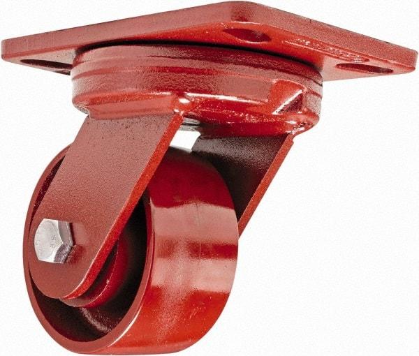 Hamilton - 4" Diam x 2" Wide x 5-5/8" OAH Top Plate Mount Swivel Caster - Steel, 1,000 Lb Capacity, Sealed Precision Ball Bearing, 4-1/2 x 6-1/2" Plate - Benchmark Tooling